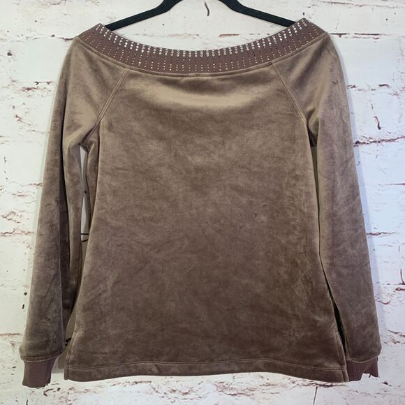 Boston Proper Velour Embellished Top Size XS Luxe Soft Velvety Studded Neckline - Picture 2 of 8